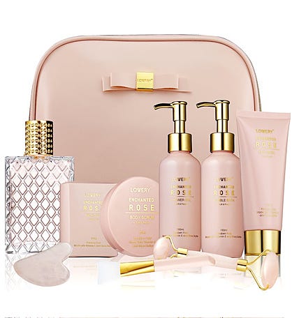 Enchanted Rose Beauty Body Care - 10Pc Cosmetic Bag Set